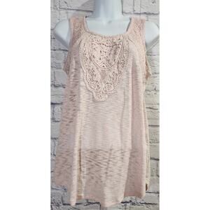 New Directions Dusty Rose Crochet Bodice Slub Knit Sleeveless Top Small Soft